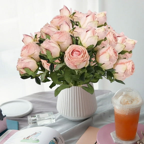 Usloyux Under $5 Bundle of 6 PCS Artificial Dried Rose Bouquet, Faux Flowers Dusty Vintage Style Foam Stems, Rose Flowers with Long Stems Wedding Centerpiece Party Home Decor Wedding Decor