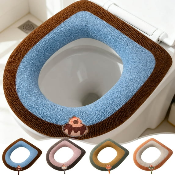 Usloyux Under $5 Cartoon Toilet Seat Cover, Thickened Soft Lid with Handle, Washable Knitted Ring for Round Elongated Seats, Full Surround Design, Easy Install