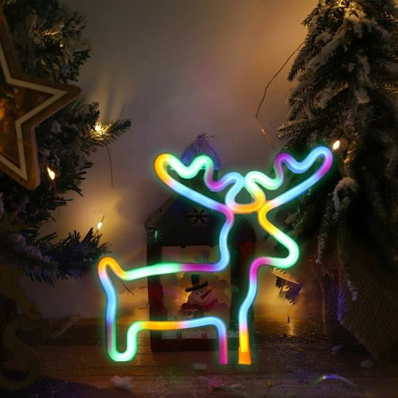 Usloyux Under $5 Christmas Neon Sign,Santa Reindeer and Xmas Tree Neon Light,Lamp for Wall Room,Party,Bar,Christmas Bedroom Table,Wedding Party,Desktop Decoration for Teen Kids Birthday Holiday Gift