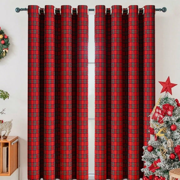 Usloyux Under $5 Christmas Plaid Blackout Window Curtains, 72.05 ×51.97 Inch Green/Red Fabric Twill Woven Insulated Curtains Grommet Top Window Drapes for Living Room, Bedroom Christmas Decor