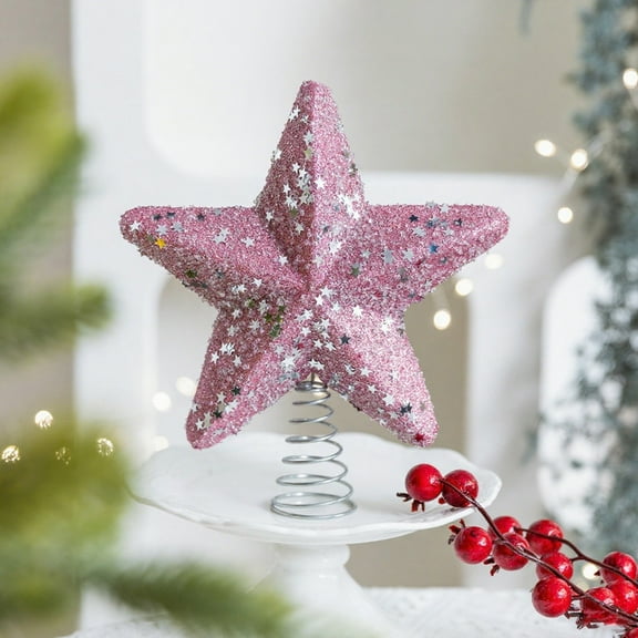 Usloyux Under $5 Christmas Tree Sequins Star Topper, 7×5.9/7.4×8.2 Inch Xmas Tree Topper Glittered Pentagram Ornament,5 Point Star Treetop for Christmas Tree Ornament Holiday Decor