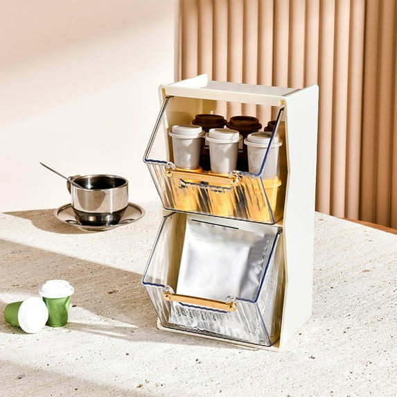 Usloyux Under $5 Coffee Pod Organizer, Double Layer Tea Bag Storage Container, Countertop Kitchen Pantry Dispenser for Capsules, Visible Drawer for Condiments