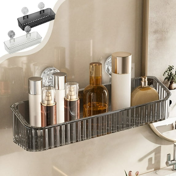 Usloyux Under $5 Corrugated Suction Cup Storage Holder, Suction Cup Shower Movable Shower Shelf, No-Drill Wall Mounted Storage Holder for Bathroom Kitchen