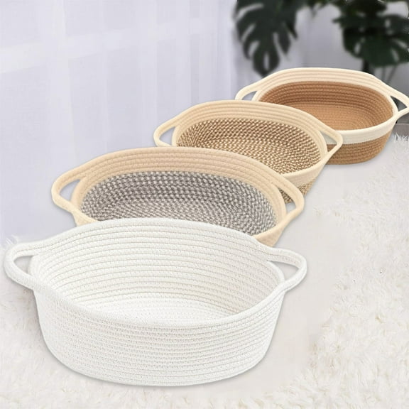 Usloyux Under $5 Cotton Rope Storage Basket, Woven Oval Snack Toy Organizer with Handles, Natural Decorative Bin for Home Living Room Bedroom Organization
