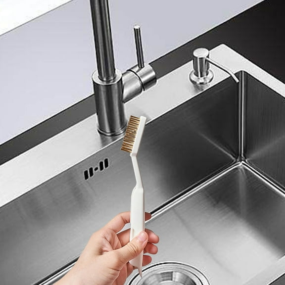 Usloyux Under $5 Crevice Cleaning Brush, Multi-Purpose Bathroom Kitchen Tile Grout Scrubber, Handheld Scrub Brush with Stainless Steel Scraper, Copper Wire Bristles for Window Seams Corners