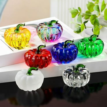 Usloyux Under $5 Crystal Pumpkin Collectible Figurines,Glass Pumpkin Paperweight Gold Tabletop Display Decorative,Pumpkins Ornaments for Fall Thanksgiving Harvest Home Office Desk Decor Gift