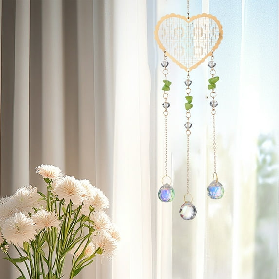 Usloyux Under $5 Crystal Wind Chime with Heart Pendant, Natural Stone Sun Catcher, Outdoor Garden Patio Hanging Decor for Home and Meditation Space Enhancement