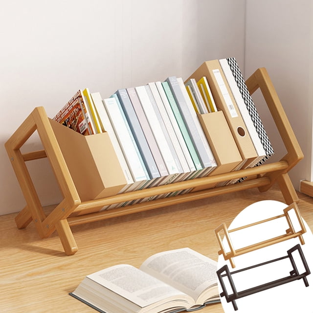 Usloyux Under $5 Desktop Book Shelf, Wooden Organizer Rack with Storage, Multi-Purpose Office Desk Organizer for Books Files Folders, Study Table Bookend with Pen Holder