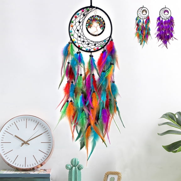 Usloyux Under $5 Dream Catcher Wall Hanging Decor, Handwoven Macrame Dreamcatcher with Colorful Beads and Feathers, Bohemian Style Bedroom Living Room Wall Art, SpiritualHome Decoration