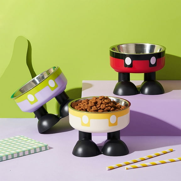 Usloyux Under $5 Elevated Cat Food Water Bowls,Raised Cat Dog Bowls with Stand,Stainless Steel Cute Cat Dishes for Cats Dogs Puppies,Small Pets Feeding Non-Slip Base