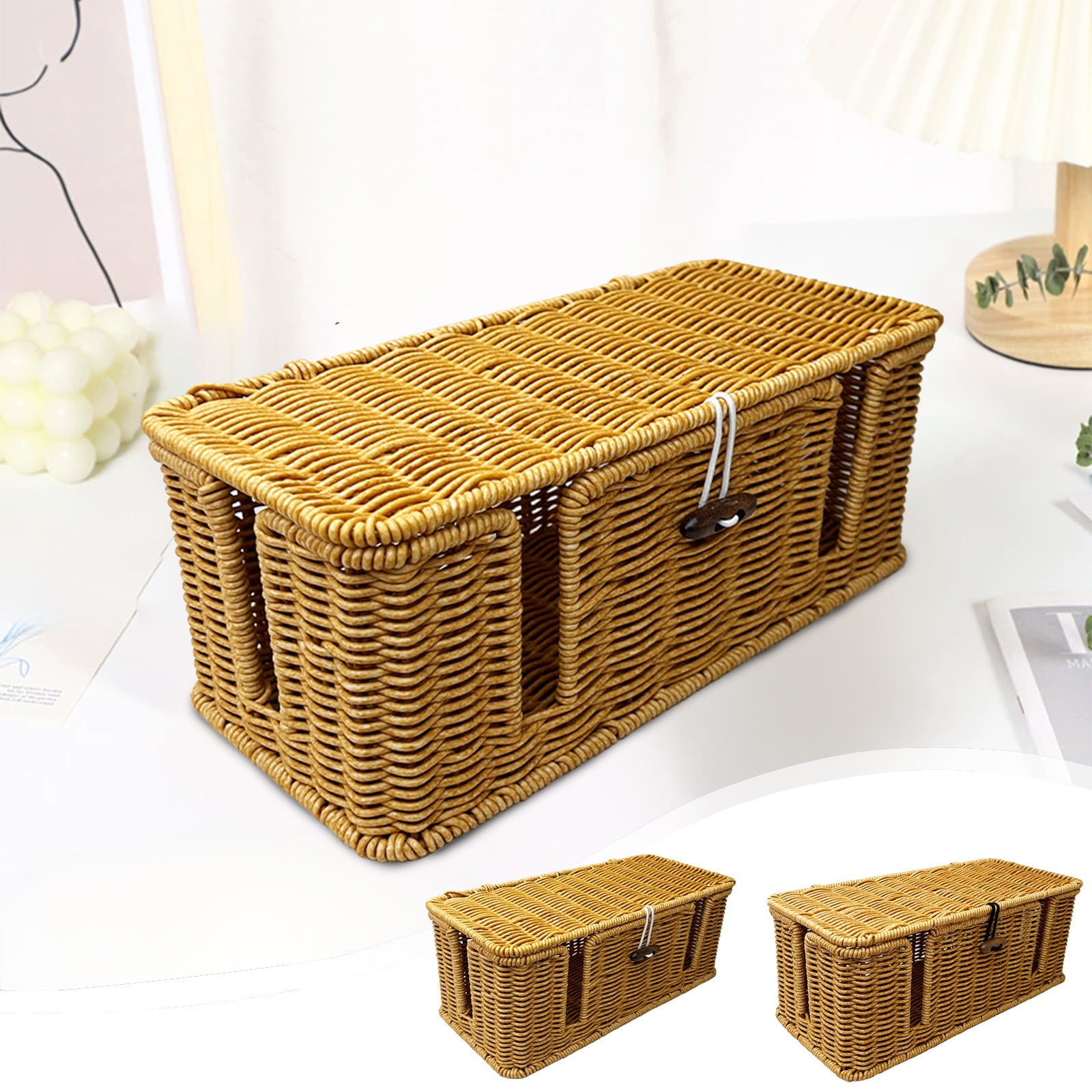 Aazon.co: Cantalop Handade Cable Anageent Box, Durable Rattan Cable Organizer, 2 Open Slots - View #14