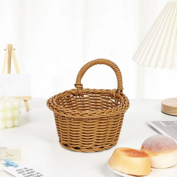 Usloyux Under $5 Fake Woven Hanging Basket, Small Hanging Wicker Basket,Fruit Kitchen,Hanging Baskets for Organizing,Kitchen Wall Bread Onion Garlic Fruit Vegetable and Storage