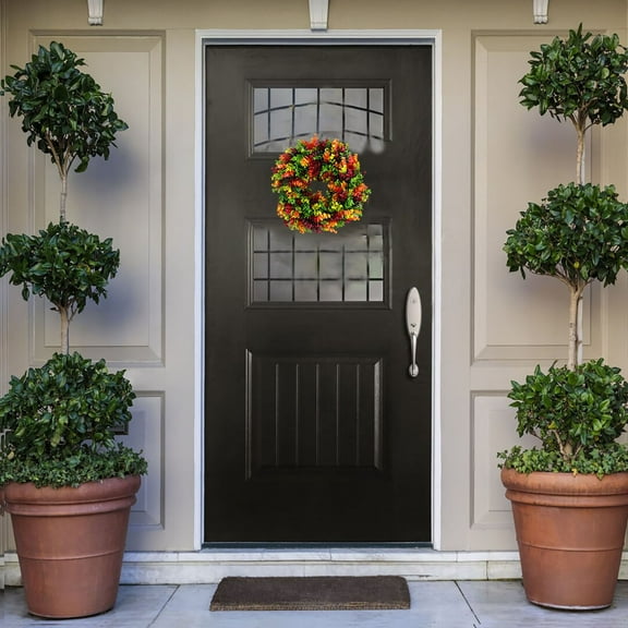 Usloyux under $5 Fall Wreath Decor, 40cm Autumn Leaf and Berry Wreath for Front Door, Wall, Thanksgiving, Halloween, Handmade, Seasonal Home Decoration, Warm Harvest Style