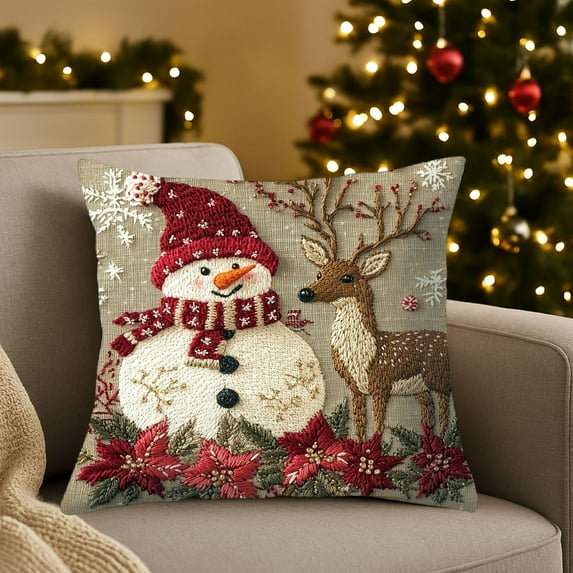 Usloyux Under $5 Festive Pillow Cover, Christmas Themed Decorative Case, Soft Cotton Fabric Hidden Zipper, Standard Size for Bed Sofa, Seasonal Home Decor Living Room