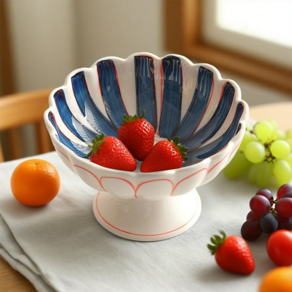 Usloyux Under $5 Flower Pattern Ceramic Bowl Wavy Edge,Dessert Candy Bowl for Desk,High- foot Design Dipping Bowl Side Dish,Plate Snack Dessert Plate,Porcelain Suitable for Home Restaurant Kitchen