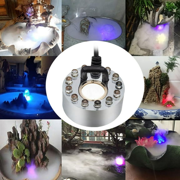 Usloyux under $5 Fog Machine, Fog Machine with 12 LED Lights, Water Atomizer for Pond, Fountain, and Bonsai, Creates Mist Effect for Decoration and Humidity