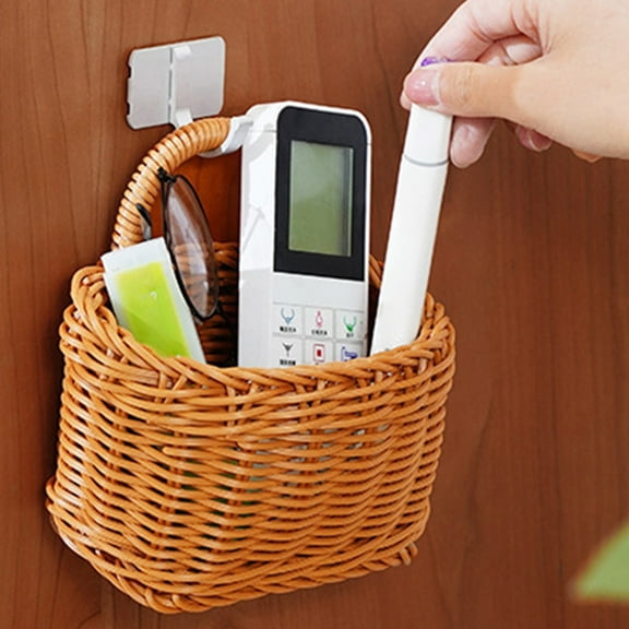 Usloyux Under $5 Hanging Faux Woven Baskets, Fake Woven Imitation Vines Weaving Kitchen Storage Baskets, Flower Baskets, Harvest Basket for Vegetables Fruits Wall Decoration