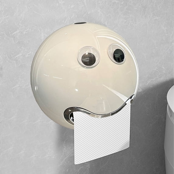 Usloyux Under $5 Happy Face Tissue Box Cover, Wall Mount Toilet Paper Holder, Bathroom Roll Dispenser, No Drill Adhesive Installation, Modern Retro Style Organizer, Waterproof Paper Towel Stand