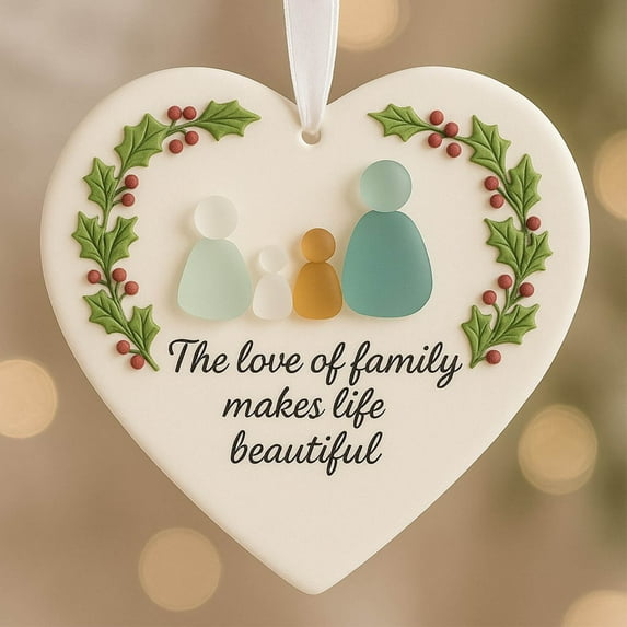 Usloyux Under $5 Heart Glass Decor, Family Keepsake Ornament for Christmas, Acrylic Heart Shaped Pendant, Memorial Seasonal Tree Hanging Decoration for Home