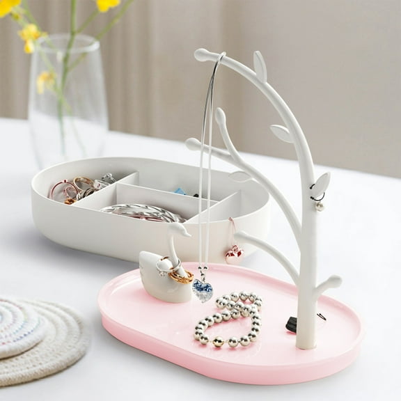 Usloyux Under $5 Jewelry Display Storage Box, Bracelet Necklace Earrings Organizer with Tree Stand, Hair Accessories Beads Jewelry Case, Multi Compartment Storage Rack