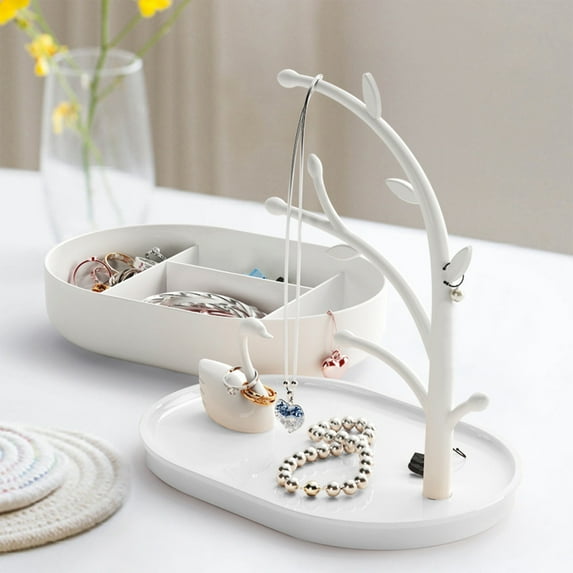 Usloyux Under $5 Jewelry Display Storage Box, Bracelet Necklace Earrings Organizer with Tree Stand, Hair Accessories Beads Jewelry Case, Multi Compartment Storage Rack