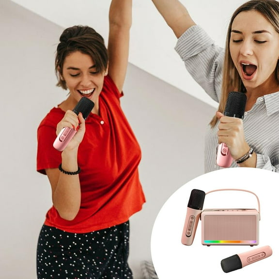 Usloyux under $5 Karaoke Speaker, Portable Bluetooth Karaoke Speaker with Two Wireless Microphones, Home Singing Machine with LED Lights and Voice Change, All-in-One Party Speaker for Family Fun