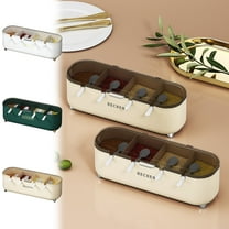 Usloyux Under $5 Kitchen Seasoning Box,4 Compartment Seasoning Storage Container Rack Set,Spice Organizer with Lids and Spoons,Countertop Spice Storage