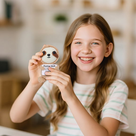 Usloyux under $5 Knitted Sloth Toy, Mini Positive Sloth Crochet Doll with Inspirational Card, Soft Plush Keepsake Gift for Friends Women Students, Cute Desk Decor