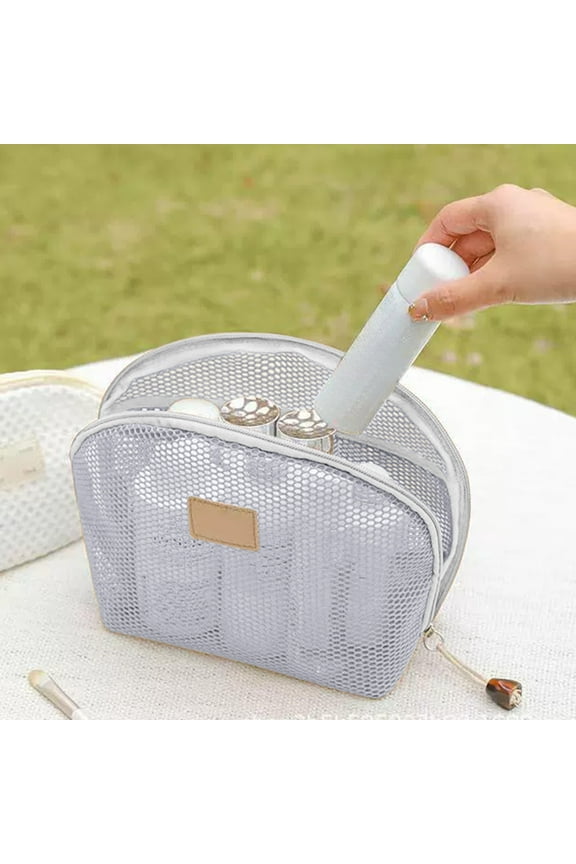 Under $5 Large Mesh Organizer, Transparent Storage Bag for Travel Cosmetics, Multi-Compartment Toiletry Bag for Makeup Brushes, Portable Wash Pouch for Pool Beach