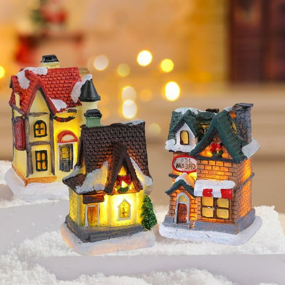 Usloyux Under $5 Lighted Christmas Village House, Battery Operated Resin Christmas House with LED Light, Christmas Figurines, Village Figurines for Christmas Tabletop Holiday Ornament Decor