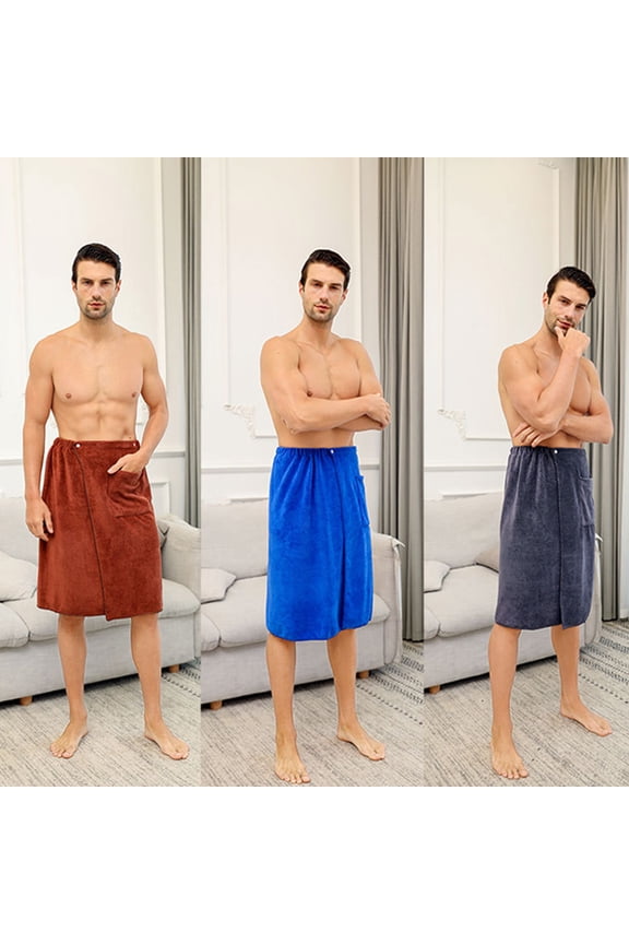 Under $5 Men's Bath Towel Wrap, Wearable Beach Pool Cover Up, Quick Dry Absorbent Bathrobe Alternative, Pockets Included Swim Cover, Large Size Bath Skirt for Swimming Changing