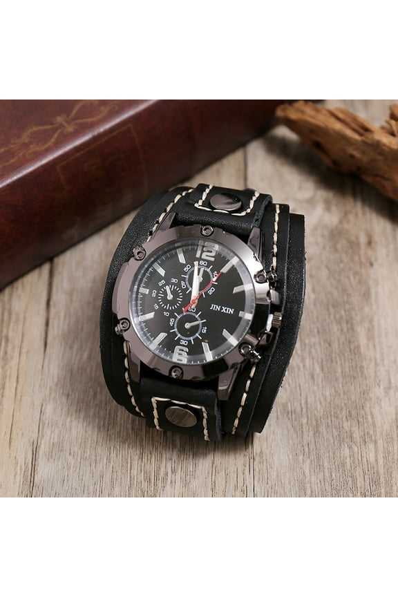 Under $5 Men's Steampunk Watch, Vintage Brown Leather Strap Timepiece, Quartz Movement with Roman Numerals, Retro Style Wristwatch for Casual Fashion