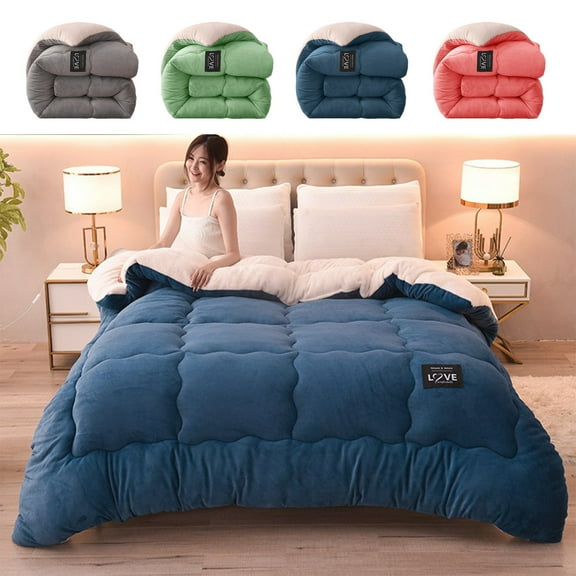 Usloyux Under $5 Milk Fleece Winter Quilt, Thickened Warm Double Bed Comforter, 1.5x2m Soft Flannel Duvet Cover, Cold Weather Insulated Bedding, Plush Fleece Quilt for Winter