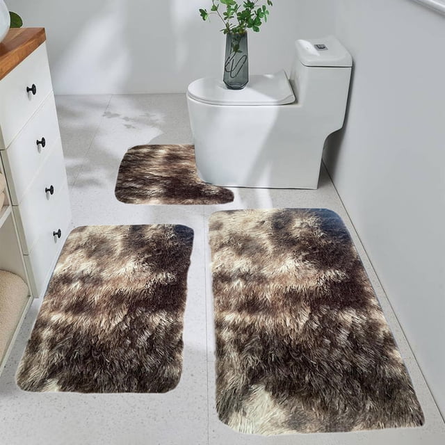 Usloyux Under $5 Mixed Color Bath Mats 3-Piece Set, Super Absorbent Toilet Rug, Non-Slip Bathroom Floor Mat for Shower, Tub, Vanity, Laundry Room, Quick Dry, Dark Colors