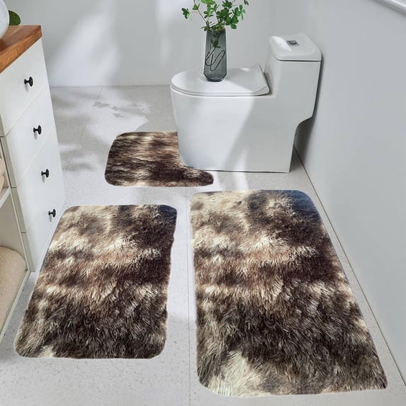 Usloyux Under $5 Mixed Color Bath Mats 3-Piece Set, Super Absorbent Toilet Rug, Non-Slip Bathroom Floor Mat for Shower, Tub, Vanity, Laundry Room, Quick Dry, Dark Colors