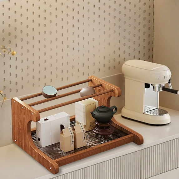 Usloyux Under $5 Mug Holder for Countertop Cabinet,Wooden Display Organizer,Tea Accessories Storage Shelf,2/3 Tier Office Table Shelf,Storage Rack for Kitchen Living Room 14.17x11.81x7.87 Inch