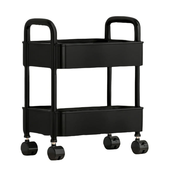 Usloyux Under $5 Plastic Kitchen Storage Carts - 4-Tier Black Organizer Storage Cart with Rolling Wheels and Hooks, Suitable for Bathroom Living Room Snack Stand Shelving Unit Office Storage