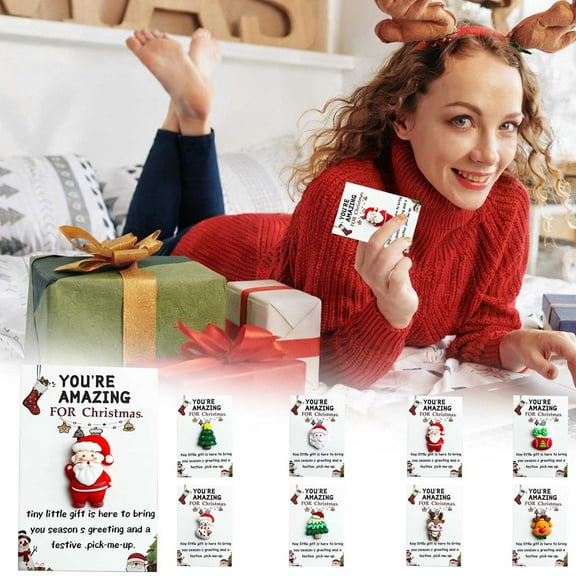 Usloyux Under $5 Pocket Christmas Cards Set, 10 Piece Mini Santa Hug Note Collection with Organza Bag, Small Festive Greeting Card Assortment for Stocking Stuffer