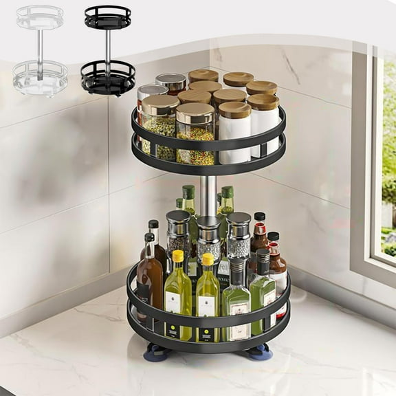 Usloyux Under $5 Rotating Kitchen Organizer Shelf, 360 Degree Spice Storage Rack System, Countertop Multifunctional Spice Organizer, Metal Tiered Storage Solution Unit, Kitchen Space Management