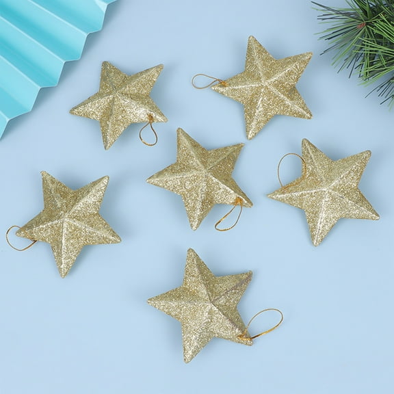 Usloyux Under $5 Sparkling Star Decorations,2.5 Inch Christmas Star Ornaments,6 PCS Mini Hanging Stars,Plastic Christmas Decorations for Xmas Tree, Home, Party, Wedding Decoration