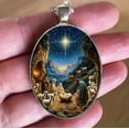 thumbnail image 1 of Usloyux under $5 Star Nativity Pendant, Night Sky Nativity Scene Necklace with Glowing Star, Religious Christmas Pendant with Holy Family, Adjustable Chain for Women Men, 1 of 4