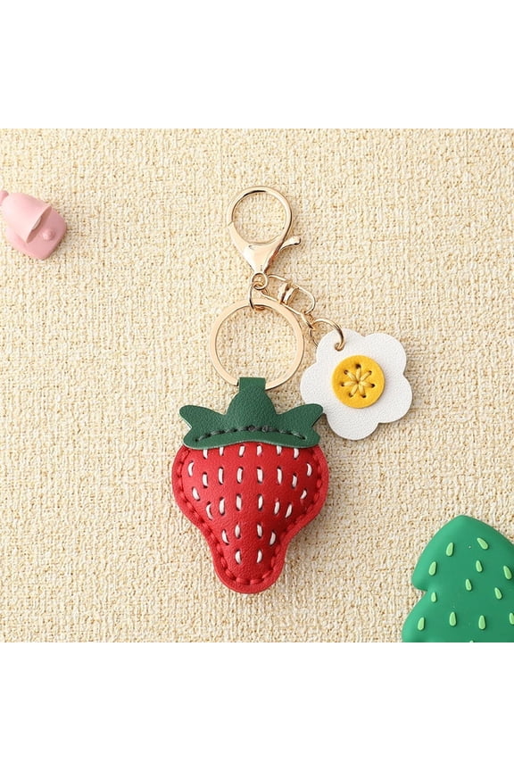 under $5 Strawberry Keychain, 3D Padded Strawberry Shape Keychain & Bag Charm, Cute Fruit Pendant for Backpack, Purse, Car Keys, Gift for Girls, Soft Plush Material, Durable Metal Ring