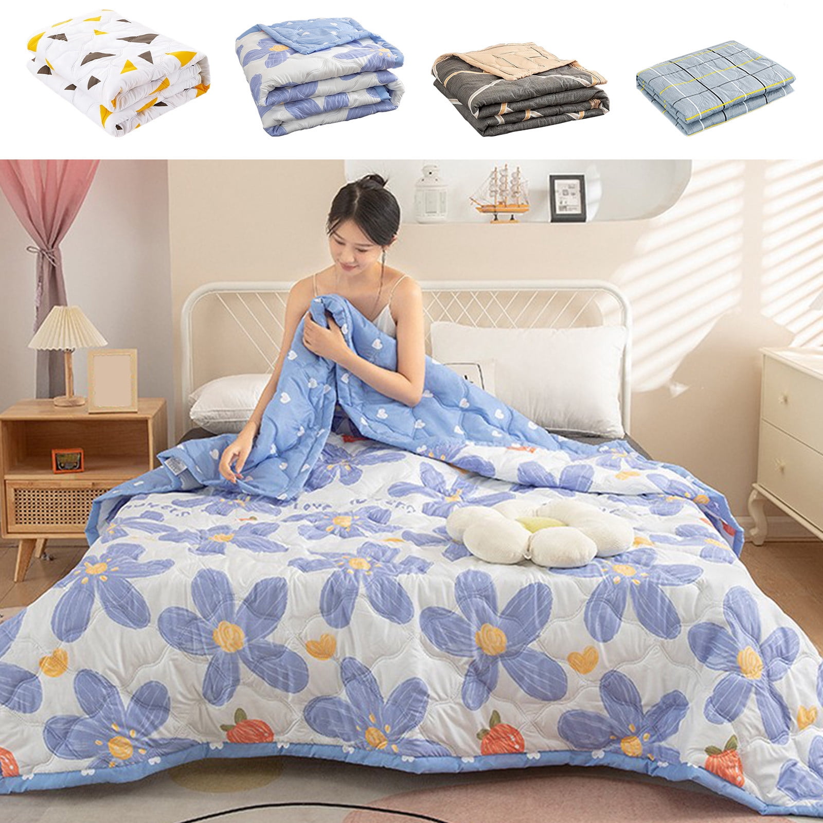 Usloyux Under $5 Super Soft Lamb Fleece Quilt, 59x39.3 Inch Winter Thicken Warm Blanket, Luxury Quilted Lamb Fleece Comforter Core, Super Soft Bedding Single Double Duvet