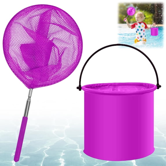Usloyux under $5 Telescopic Pool Net, Stainless Steel Fishing Net with Telescopic Handle and Folding Bucket, Durable Construction for Pool Cleaning, Catching Fish, and Outdoor Activities