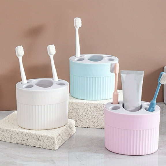 Usloyux Under $5 Toothbrush and Toothpaste Rack, Wall Mounted Bathroom Organizer with Storage Box, Punch Free Installation Toothbrush Holder, Easy Clean Dental Care Set