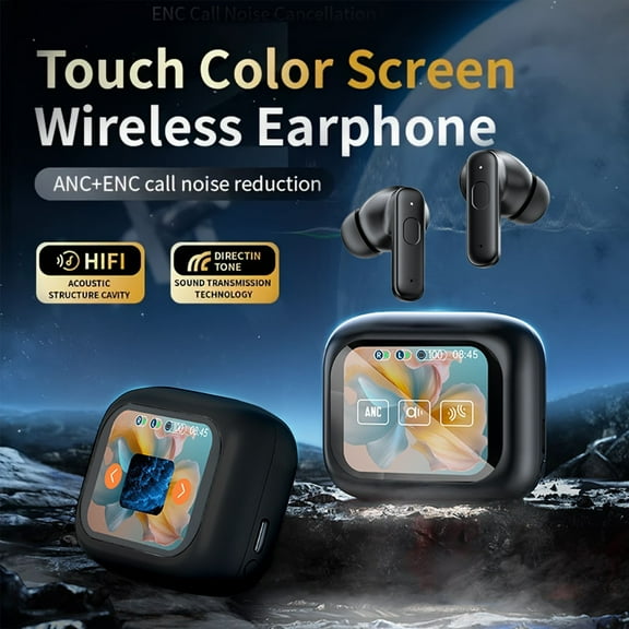 Usloyux under $5 Touch Screen Earbuds, Next Generation Control via Interactive Charging Case Display, Customizable Sound Profiles for Music Movies Gaming