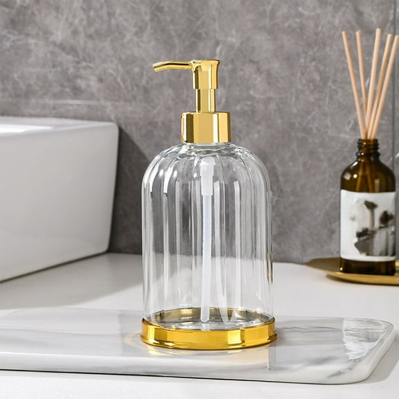 Usloyux Under $5 Vertical Stripe Design Soap Dispenser, 450ml Refillable Pump Bottle for Lotion Shampoo Conditioner, Bathroom Kitchen Counter Organization, Clear