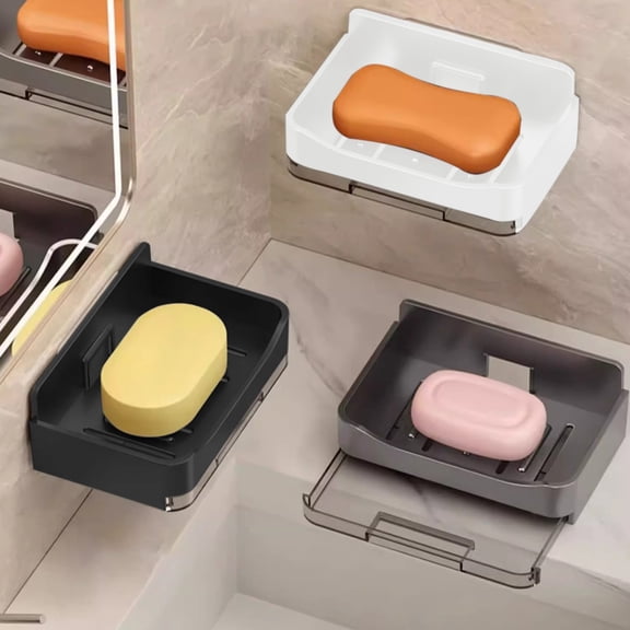 Usloyux Under $5 Wall Mounted Soap Dish, Hole Less Soap Holder with Drainage, Bathroom Shelf for Shower, Strong Adhesive Soap Box, Kitchen Sink Organizer for Bar Soap