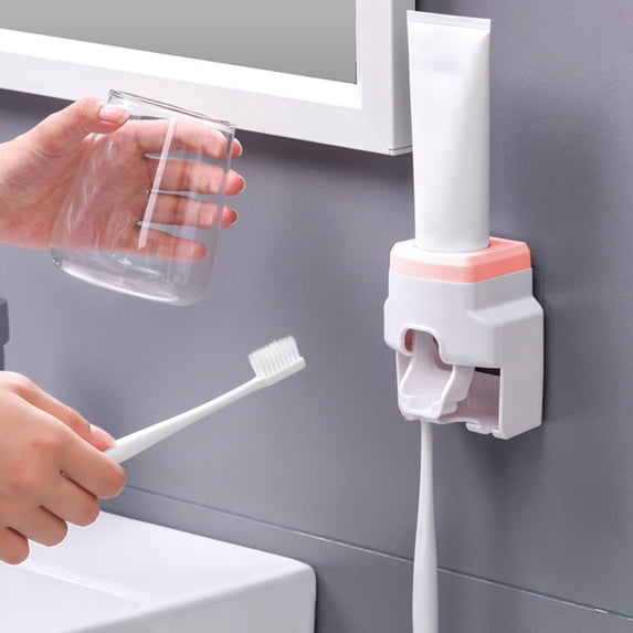 Usloyux Under $5 Wall Mounted Toothpaste Dispenser, Automatic Squeezer with Toothbrush Holder, No Drill Bathroom Organizer, Adhesive Storage for Sink Counter