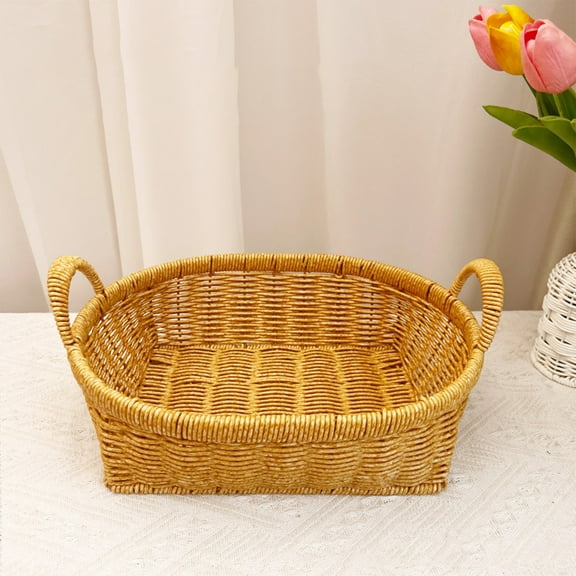 Usloyux Under $5 Wicker Woven Bread Basket, Hand Woven Rattan Fruit Baskets with Handle, Snack Storage Rattan Basket, Wicker Fruit Bowl for Kitchen Counter, Wicker Basket for Vegetable,Dessert,Fruit